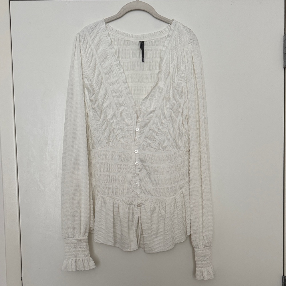 Anthropologie White Bohemian, Peplum/Textured "Pirate" Blouse SZ XL